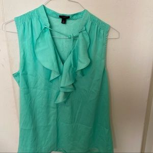 Ann Taylor Ruffle Mint Green Blouse